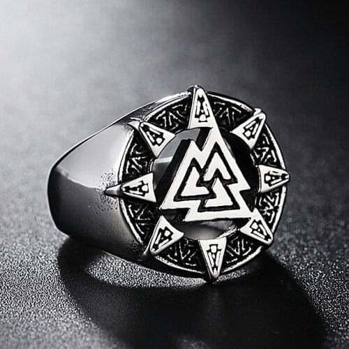 Vintage Valknut Rings For Men Fashion Hollow Out Stainless Steel Punk Biker Ring Male Nordic Totem Amulet Jewelry Wholesale