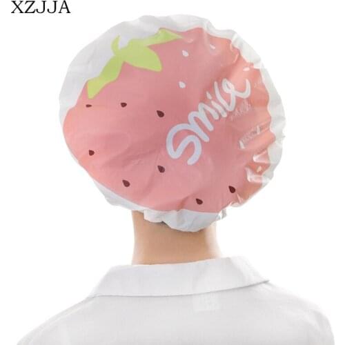 Cute Cartoon Fruit Thicken Waterproof Bath Cap Home Bathroom Accessories Elastic Band Shower Hat For Women Hair Protective Cap