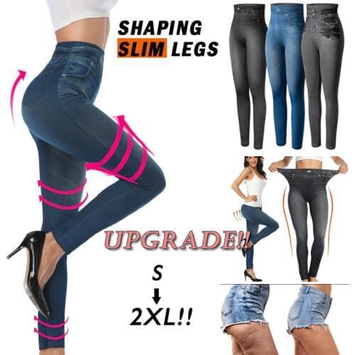 Women Slim Fashion Leggings Faux Denim Jeans Woman Fitness Pants Jeggings Leggings Printing Casual Pencil Pants Plus Size