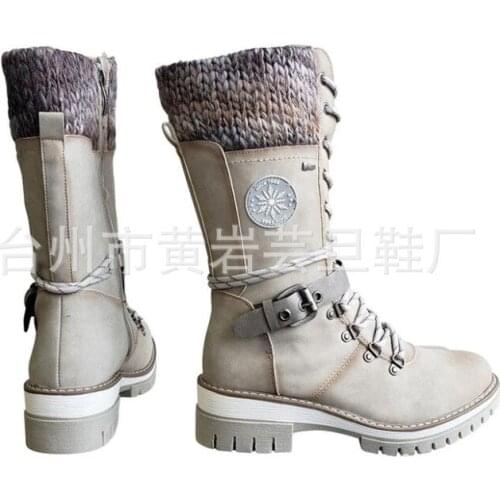 Womens winter medium boots wool winter shoes womens fashion snow boots shoes thighs high suede leather for warmth