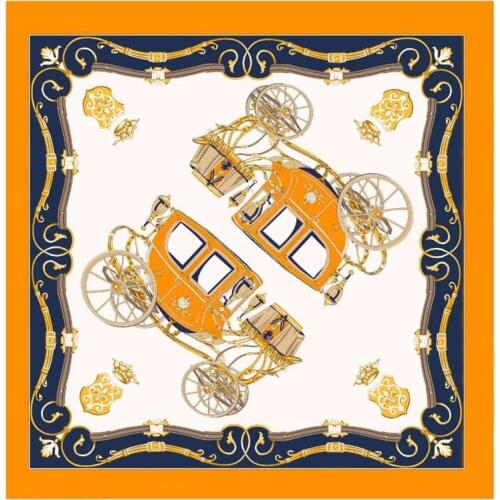 POBING Twill Silk Scarf Women Shawls Horse Carriage Print Stoles Bandana Kerchief Hijab Square Scarves Wraps Silk Foulards 130CM