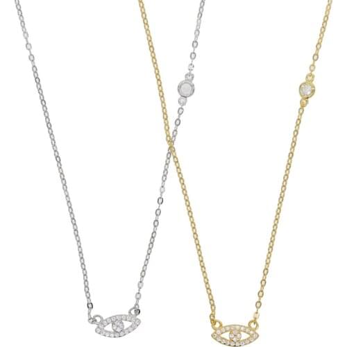 2019 Fashion Women Cross eye Pendant Necklace Charm 925 sterling Silver Tiny long Chain Bijoux Femme wedding necklace Jewelry