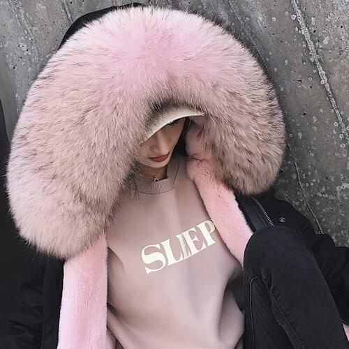 2019 new school to overcome female detachable rex rabbit fur liner fox fur collar fur coat female long coat