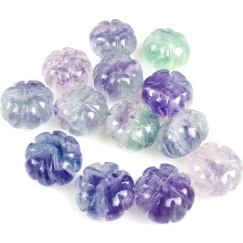 10pcs Natural Rainbow Fluorite pumpkin Hand Carved Quartz Round Beads DIY For Jewelry Reiki Healing Crystal Stone Lovers Gift