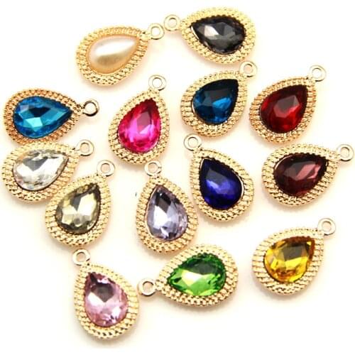 10pcs/lot inside drop crystal 10*14mm Flower Pendants for Jewelry Making Bracelet Earring Accessories Handmade DIY Crafts