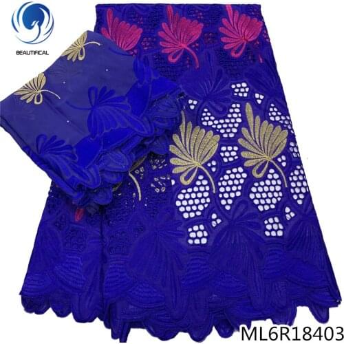 100% Cotton Swiss Dry Lace Embroidery African Lace Fabric Swiss Voile Lace 5 Yards Matching 2 Yards Scarf ML6R184/185