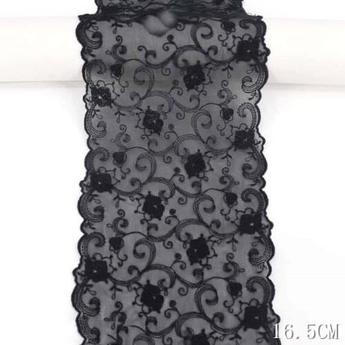 15Yards Dual Side Black Flower Applique Embroidery Mesh Lace Trims DIY Crafts Dress Accessories Sexy Bra Underwear Fabric New