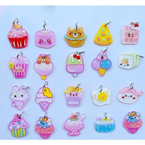 20 PCS Lovely Kawaii Cartoon Sushi, Cake, Ice Cream Series Acrylic Flat DIY Pendant Key Ring Center Decoration Accessories A16