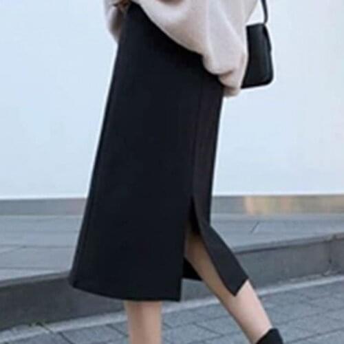 2021 Women Spring Vintage Plus Size Skirt Lady Split Elastic High Waist Package Hip Faldas Female Loose Casual Solid Skirts K269