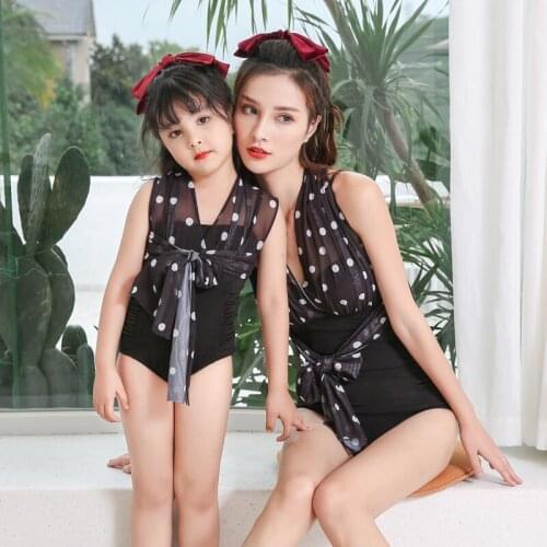 2021 Mom and Daughter Swimsuits Women One Piece Ladies Swimwear for Girls Dot Print Swim Bathing Suits Kid Bodysuit for Beach