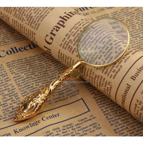 3.5X Vintage Golden Metal Magnifying Glass Handle Magnifier for Reading