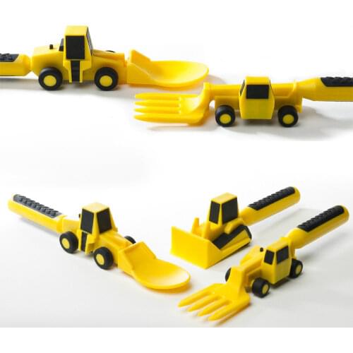 3pcs Childrens Cutlery Set Food Utensils For Kids Bulldozer Excavator Shovel Spoon Fork Feeding Tableware Constructive Eating