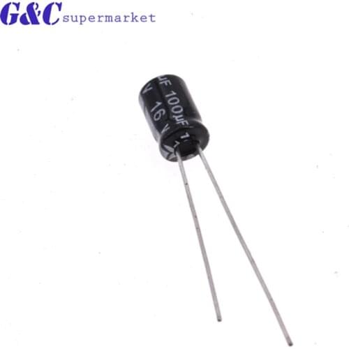 50PCS 100uF 16V 105 Radial Electrolytic Capacitor 5x7mm