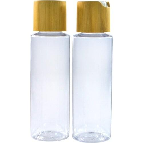 50pcs 100ml Frosted Clear PET bottle with bamboo pump bamboo caps empty 100ml pet plastic bottle with Bamboo Mist Spayer Cap