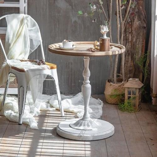 American Retro Casual Solid Wood Wrought Iron Industrial Style Living Room Bedroom Balcony Small Round Table Homestay Decoration