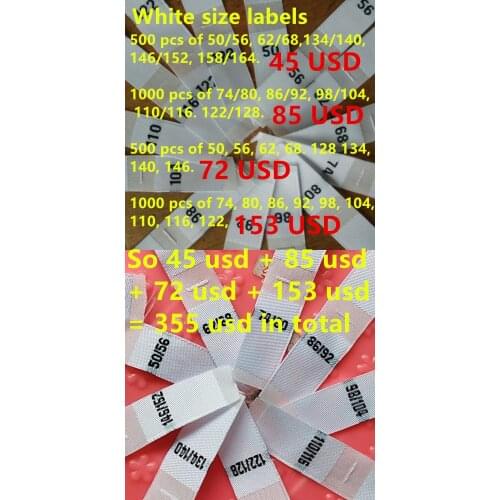 White polyester cloth number size label baby clothing