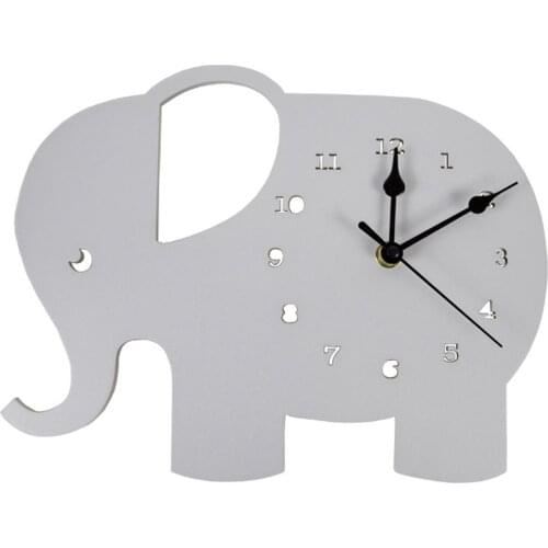 Kids Mute Wooden Wall Clock Elephant Shaped Kids Room Home Decoration Hanging Clocks Wooden Needle Wall-Clock Bedroom