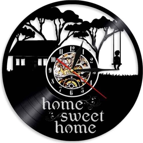 Home Sweet Home Wall Art Vinyl Record Wall Clock Kid Swing House Modern Design LP Wall Clock Nursery Decorative Clock