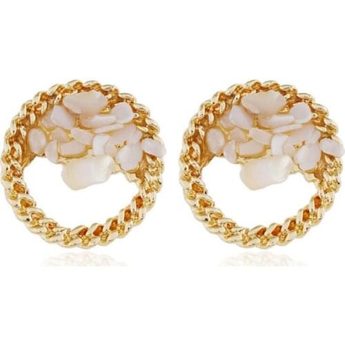 FYSL Light Yellow Gold Color Round Hollow with Irregular Shape Shell Stud Earrings for Women Jewelry