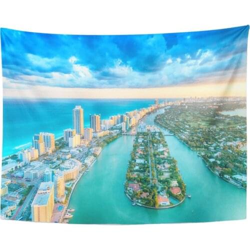 Tapestry Florida Miami Beach Wonderful Aerial View of Buildings River and Vegetation Skyline City Tapestries Wall Hanging