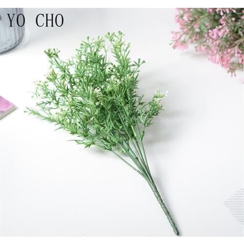 YO CHO Artificial Plants Mini Dwarf Pearl Grass Wedding Wall Decor Aquatic Plants Aquarium Grass Fake Flowers Bouquet Home Decor