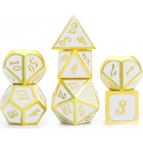 Curved Font 7pcs Zinc Alloy Polyhedral Metal Dice Set with Black Drawstring Bag As Collection, for Table Board Role Playing Game