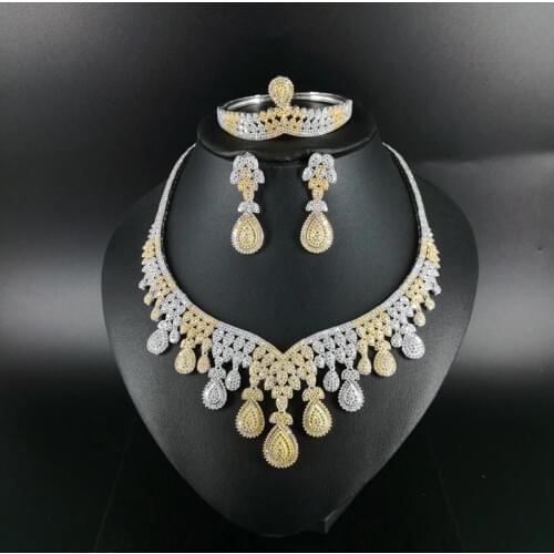 NEW FASHION luxury vintage crystal CZ zircon necklace earring bracelet ring set wedding banquet dinner dressing jewelry set
