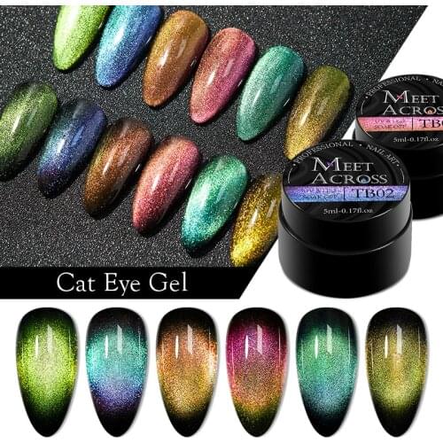 MEET ACROSS 5ml 9D Cat Eye Gel Nail Polish Hybrid Varnishes Crystal UV LED Polish For Manicure Semi Permanent Nails Art Design