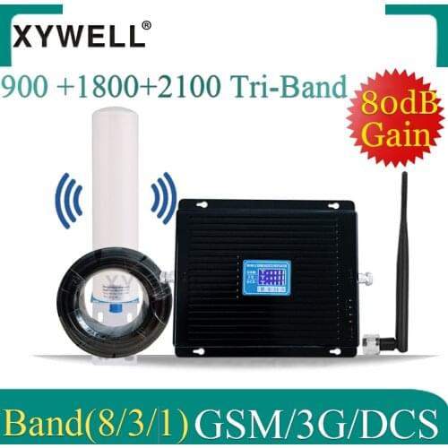 Powerful!! 80dB 900 1800 2100 mhz Cellular Signal Booster 2g 3g 4g gsm amplifier Tri-Band Cellular Signal Repeater DCS LTE GSM