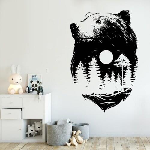 Forest Bear Wall Sticker New Design Nature Spirit Wall Art Mural Indian Culture Style Home Decor Bear Forest Wall Decal AY1052