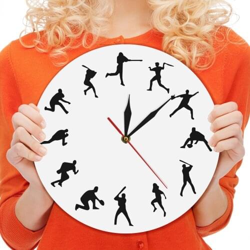 1Piece Baseball Players Silhouette Wall Clock Personalized Sports Iconic Wall Clock Sport Wall Watch Baseball Athletes Clock
