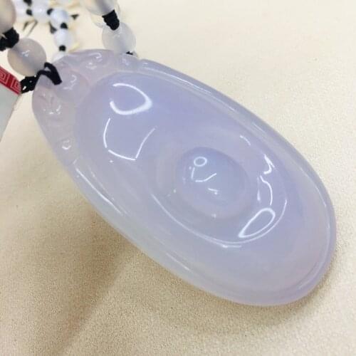 Natural Brazilian ice bottom chalcedony jade carving light purple wishful pendant with chalcedony bead necklace sweater chain