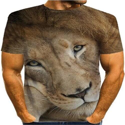 2021 summer new cute animal 3d printing lion men and women casual T-shirt fashion trend young handsome T-shirt top