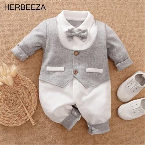 Prowow Newborn Male Clothing Gentleman Baby Romper Childrens Boys Overalls For Newborn Jumpsuit Toddler Boy Romper With Bow Tie