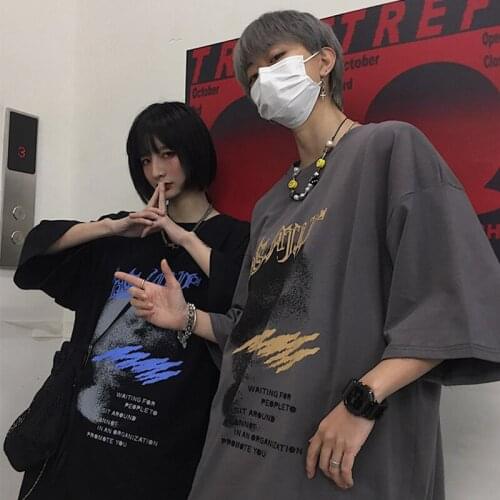 Hip-Hop Fuzzy Ghost Art Portrait Couple Clothes Punk Harajuku Kpop Oversize t-Shirts Korean Dark Emo Grunge Clothes For Teenager