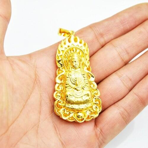 24K Gold Color Pendant Necklace Sparkling Carved Pendant Indian Buddhist Buddha for DIY Charms Pendants Jewelry Free Shipping