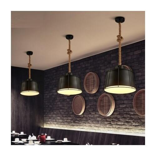 Industrial Loft Hemp Rope Iron Droplight Edison LED Vintage Pendant Light Fixtures For Dining Room Hanging Lamp Home Lighting