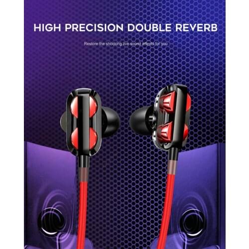 Wired Headset Earphone In-Ear Bass 3.5mm Earphone Quad Core Dual Dynamic Headphone Game Karaoke Earphone In Ear With Mic Earplug
