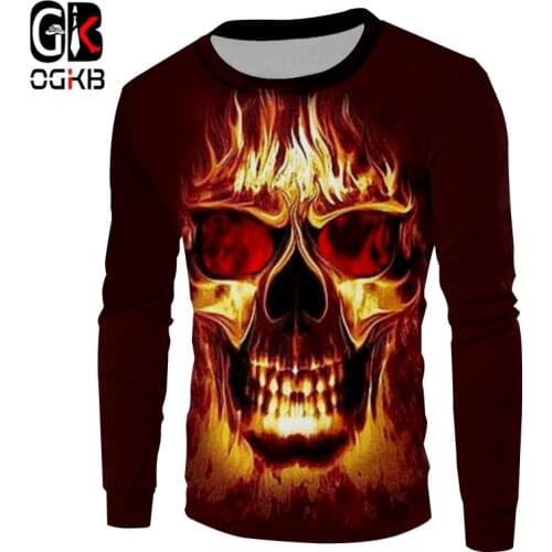 OGKB Unisex Hiphop Crewneck Pullovers Women/mens Cool Print Flame Skull 3d Sweatshirt Hoodies Long Sleeve Sweats Jumpers Coats