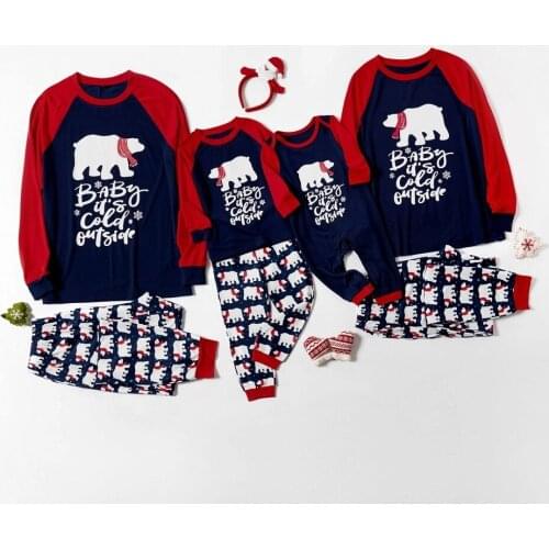 Christmas Long-Sleeve Pajamas New Mosaic Family Matching Polar Bear Christmas Pajamas Sets Family Look Party Pajama Sets