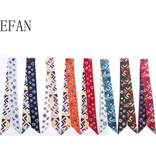Stitching Pattern New Arrival Print Lady Silk Feeling Riband Scarves Bags Scarf Small Ribbon Hair Band Bandeaus Clothing Match