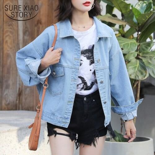 Batwing Sleeve Coat Women Jacket Loose Denim Jacket Women Casual Long Sleeve Ladies Tops Single Breasted Pockets Jackets 7119 50