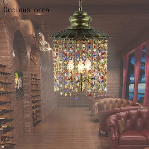 Mediterranean color crystal chandelier living room corridor balcony restaurant Southeast Asia LED single crystal chandelier