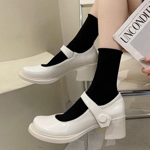 Rimocy Patent Leather High Heels Lolita Shoes Women Fashion Round Toe Platform Mary Jane Shoes Woman Ankle Strap Pumps Ladies