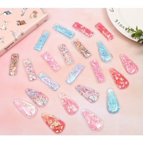 20Pcs/Lot DIY Girls Hair Accessories PVC Sequin Quicksand Colorful One Word No Hair Clips Princess Bling Headdress Cute Headwear