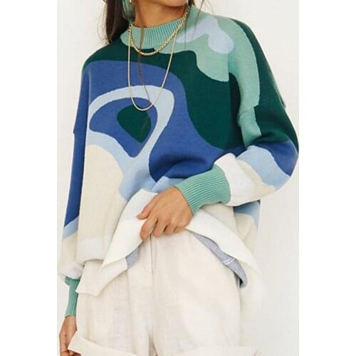 Knit Women Pullover Sweater Top Spring Autumn Design Printed Soft Preppy Style Loose Tops Lady Long Sleeve Sweaters Clothing