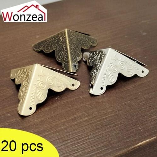 Wonzeal 20pcs Classical Jewelry Box Corner Foot Wooden Case Corner Protector Flower Pattern Carved Metal Crafts 3 Color+Screws