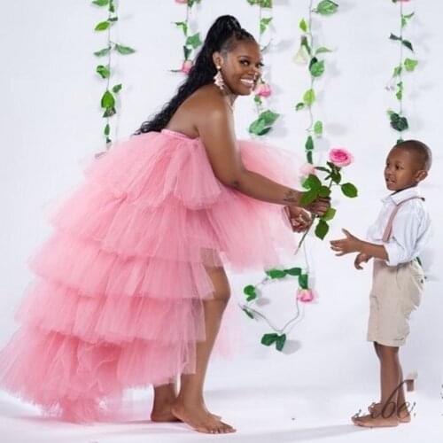 Pink Draped Tulle Skirts For Mommy Elastic Long Ruffles Tulle Skirt For Women To Wedding Prom Party Maxi Skirt