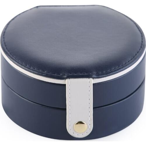 Women Mini Stud Earrings Rings Makeup Organizer Travel Portable Jewelry Box Round Display Case Pu Leather
