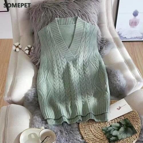 Women Twist Pullover Sweater Vest 2021 Autumn Winter New Loose Net Black Beige V-neck Waistcoat Korean Ladies Wool Knitted Vest